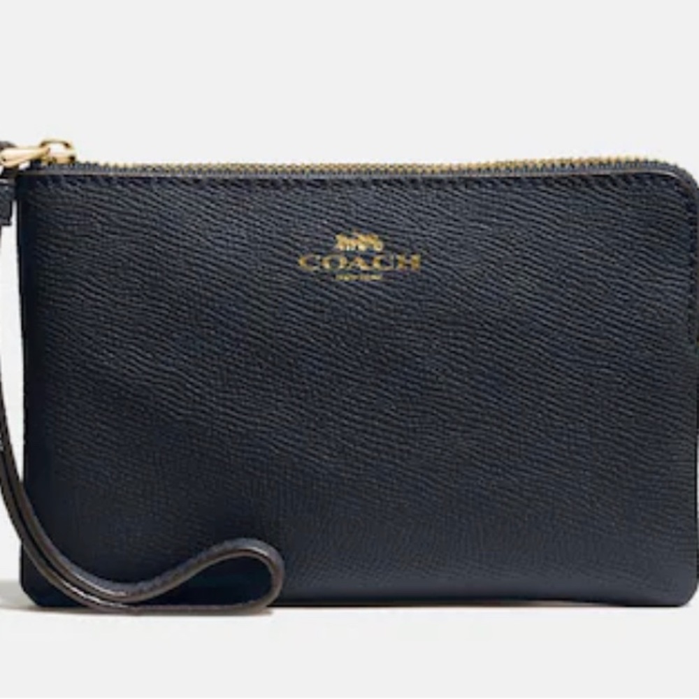 Coach Corner zip wristlet (navy blue - “gold/midnight”) - new!